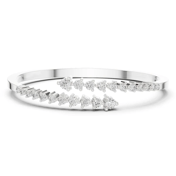 Diamond statement bypass bangle, silver-tone metal with prong-set round diamonds.