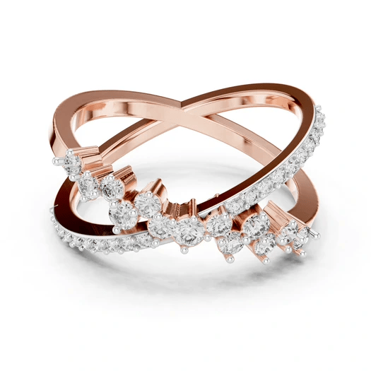 Rose gold diamond band ring with round pavé and raised round stones