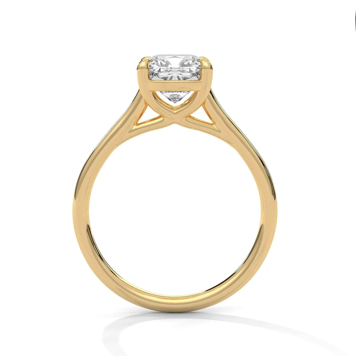 Yellow gold cushion-cut solitaire engagement ring, cathedral prong setting