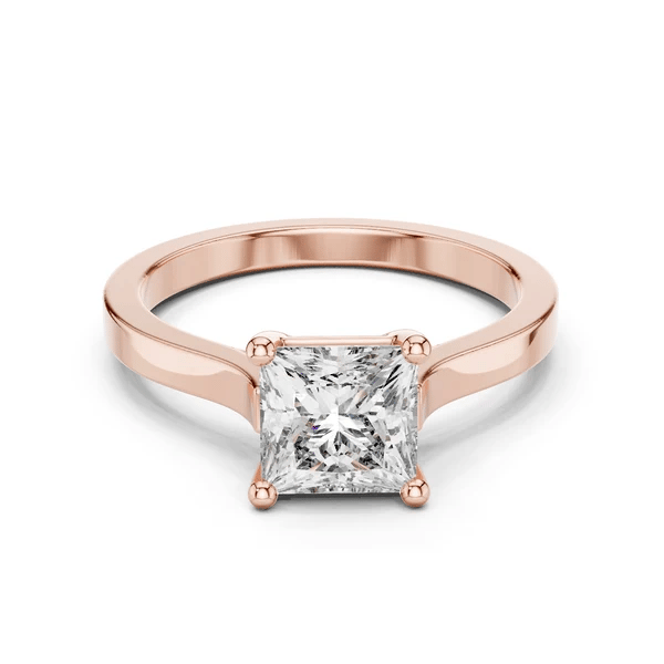 Rose gold princess-cut diamond solitaire ring with four-prong setting