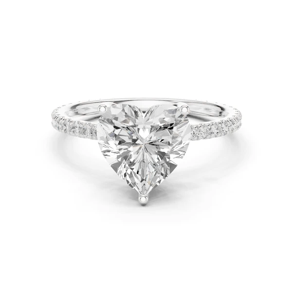 White gold heart pavé diamond ring with large center heart stone