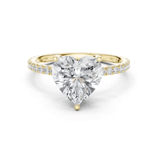 Yellow gold heart pavé diamond ring with large center heart stone