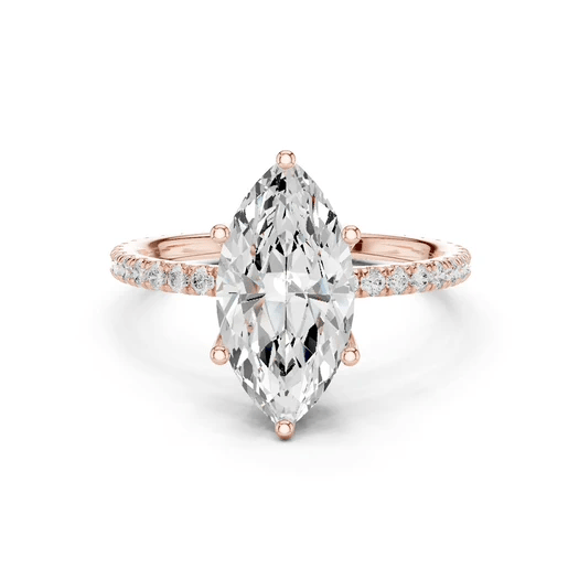 Marquise-cut pavé diamond ring in rose gold with marquise center stone