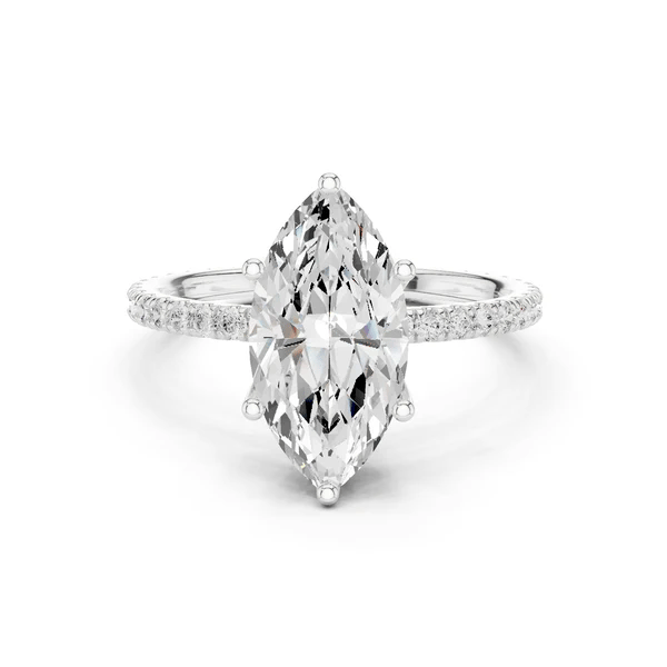 Marquise-cut pavé diamond ring in white gold with marquise center stone