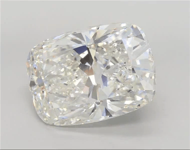 Cushion cut diamond gemstone with large facet pattern, clear white tone.
