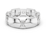 White gold modern hexagonal collet diamond band with round stones, top view