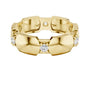 Yellow gold diamond band with modern hexagonal collet settings and round stones
