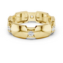 Yellow gold diamond band with modern hexagonal collet settings and round stones