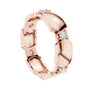 Rose gold modern hexagonal collet diamond band with round stones, angled side view