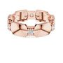 Rose gold modern hexagonal collet diamond band with round stones, angled top view