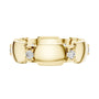 Yellow gold diamond band with three round stones set in hexagonal collets