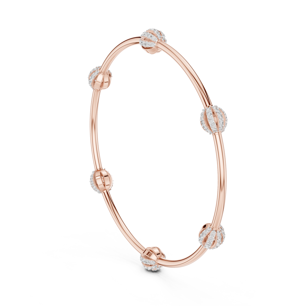 Rose gold bangle bracelet with oval pavé gemstone links and clasped end caps