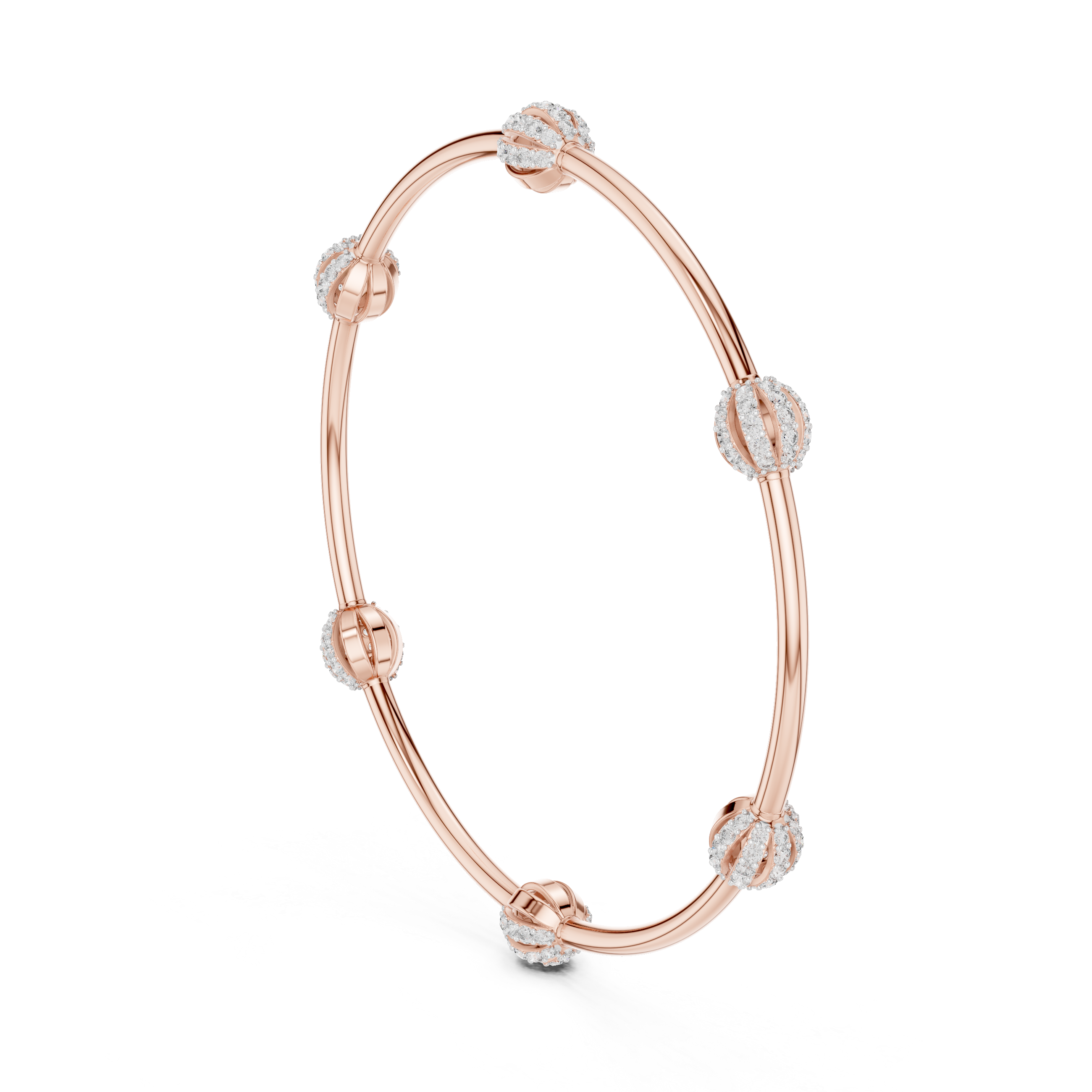 Rose gold bangle bracelet with oval pavé gemstone links and clasped end caps