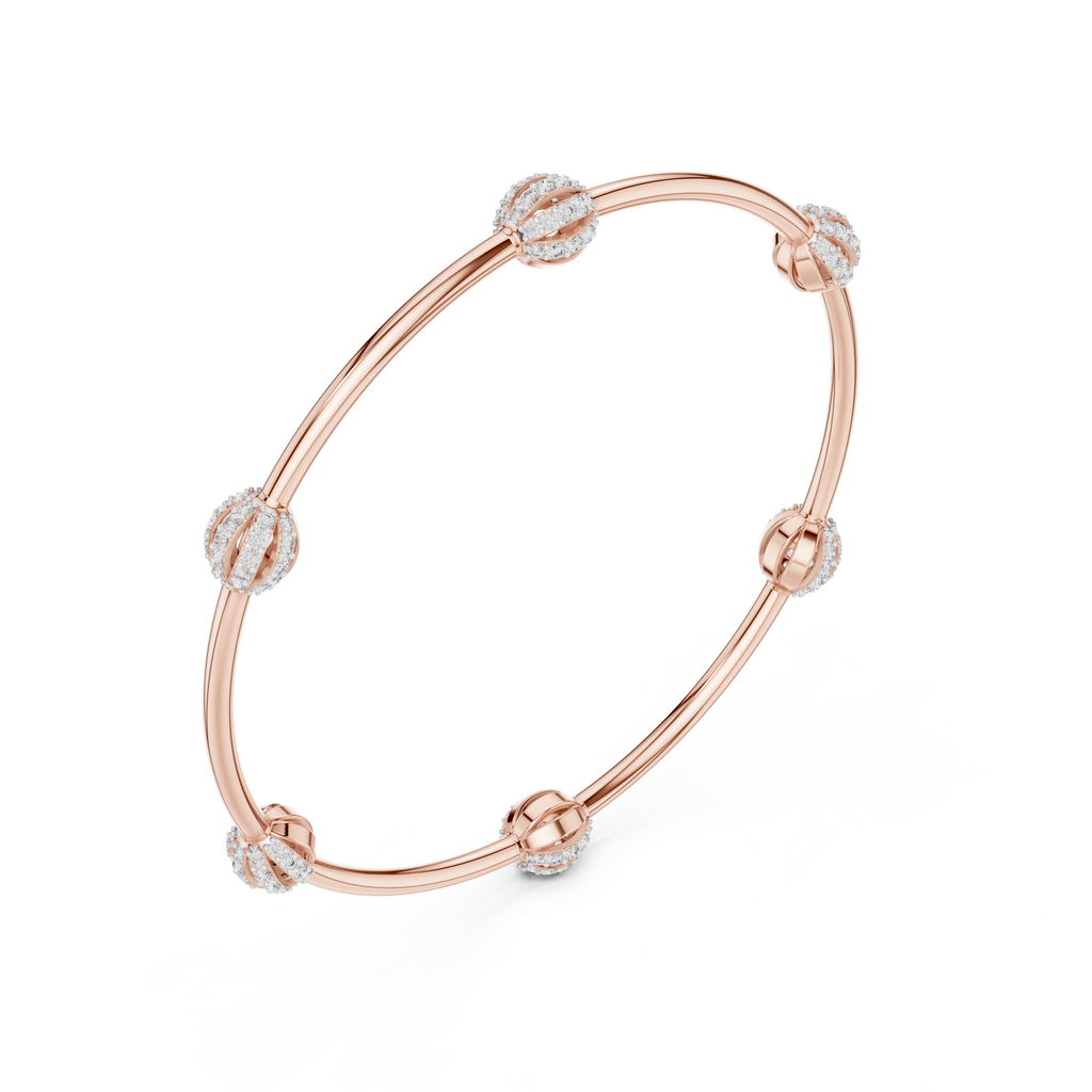 Rose gold bangle bracelet with oval pavé gemstone segments and hinged clasp