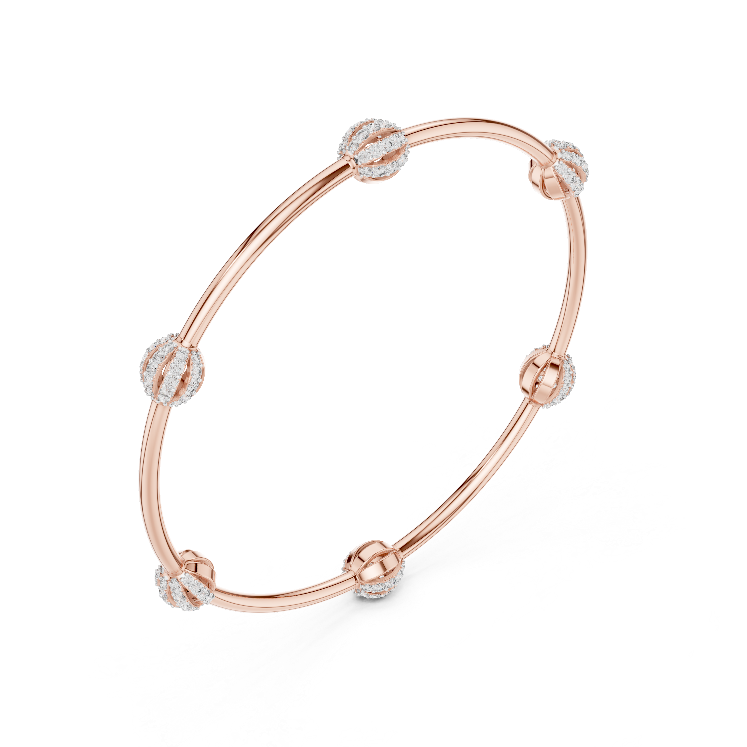 Rose gold bangle bracelet with oval pavé gemstone segments and hinged clasp