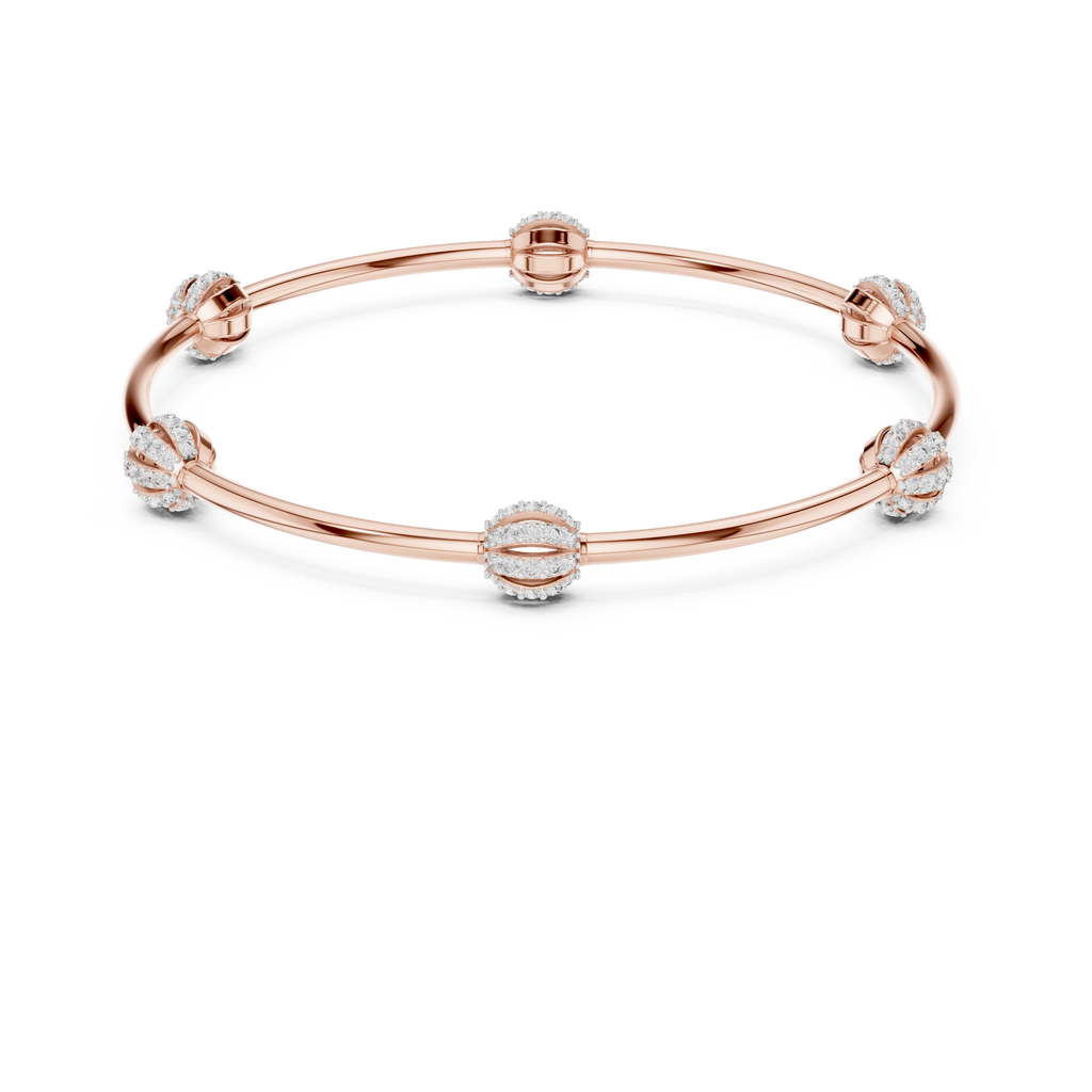 Rose gold open bangle bracelet with round pavé stones and center dome detail