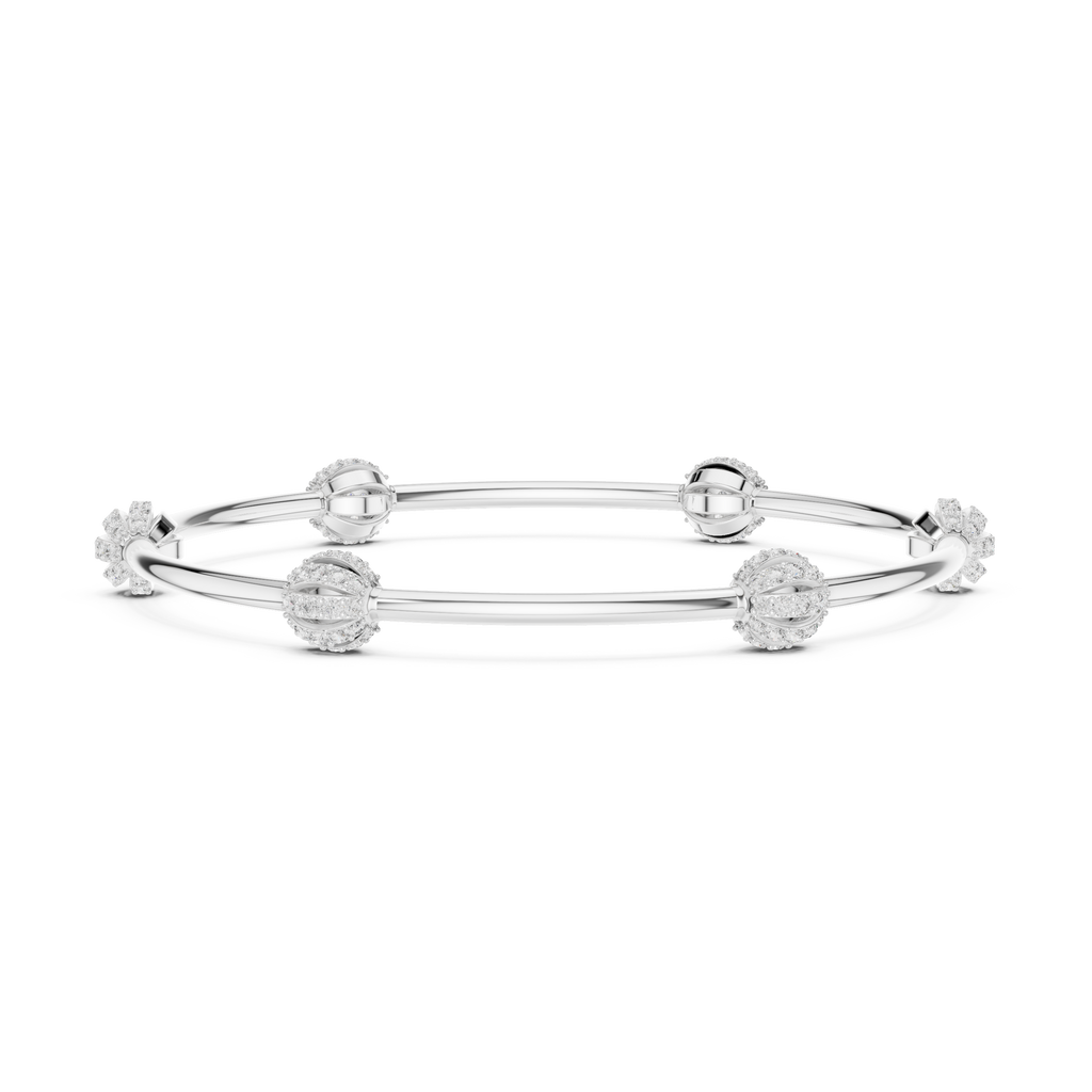 Silver-tone bangle bracelet with oval pavé gemstone stations and smooth center bar