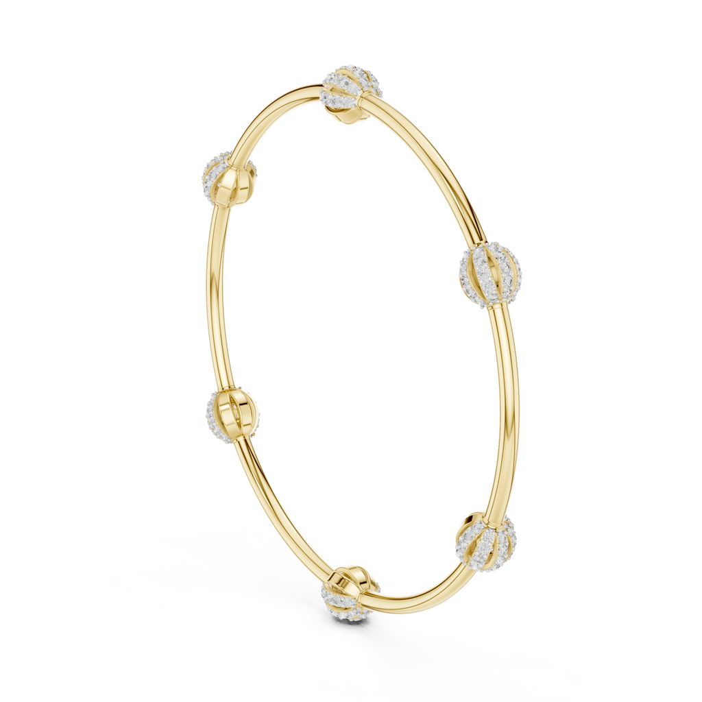 Gold bangle bracelet with oval pavé gemstone links and clasped end caps