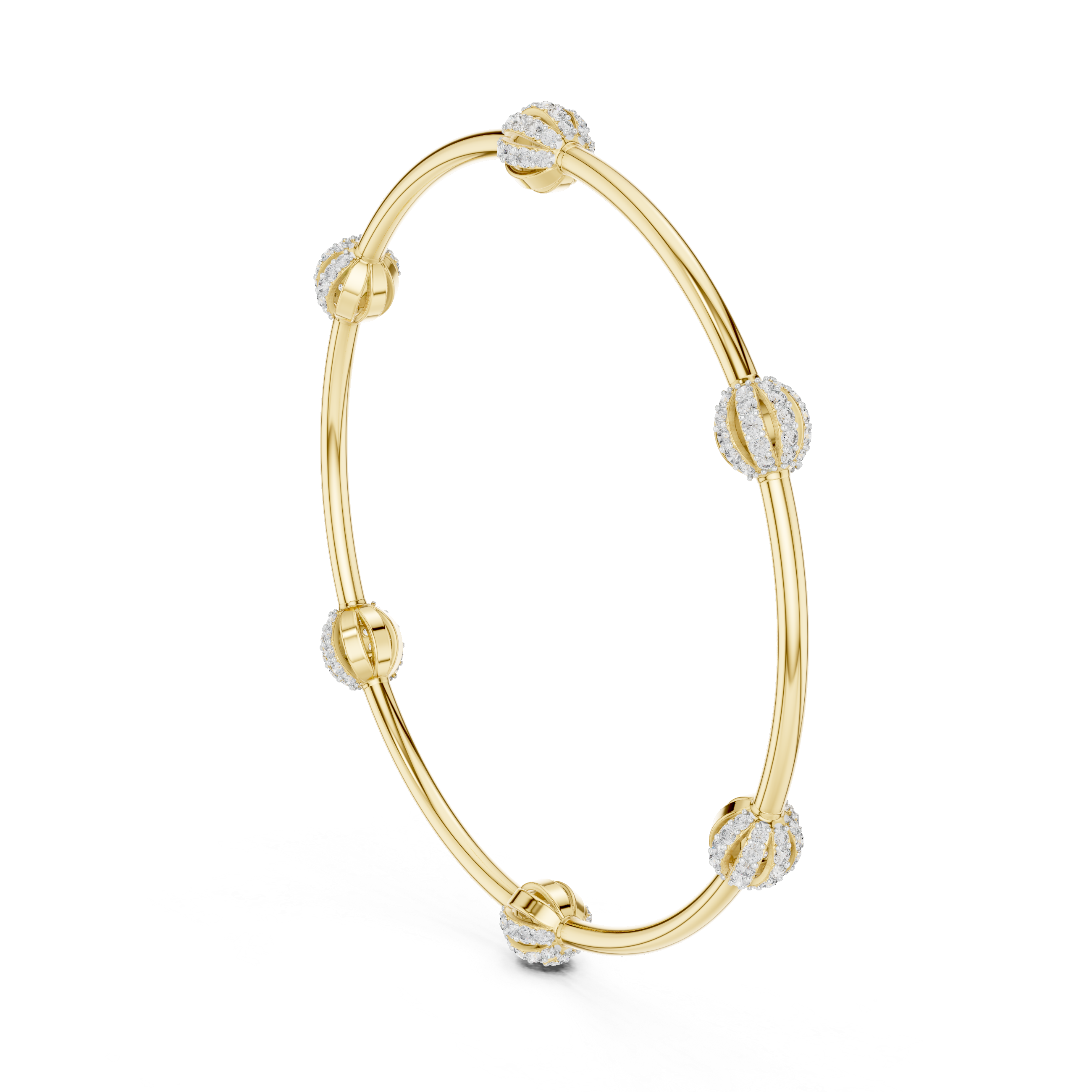Gold bangle bracelet with oval pavé gemstone links and clasped end caps