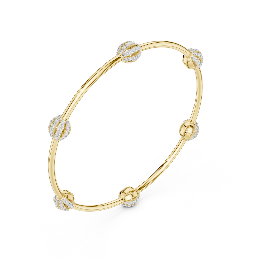 Gold bangle bracelet with oval pavé gemstone segments and hinged clasp