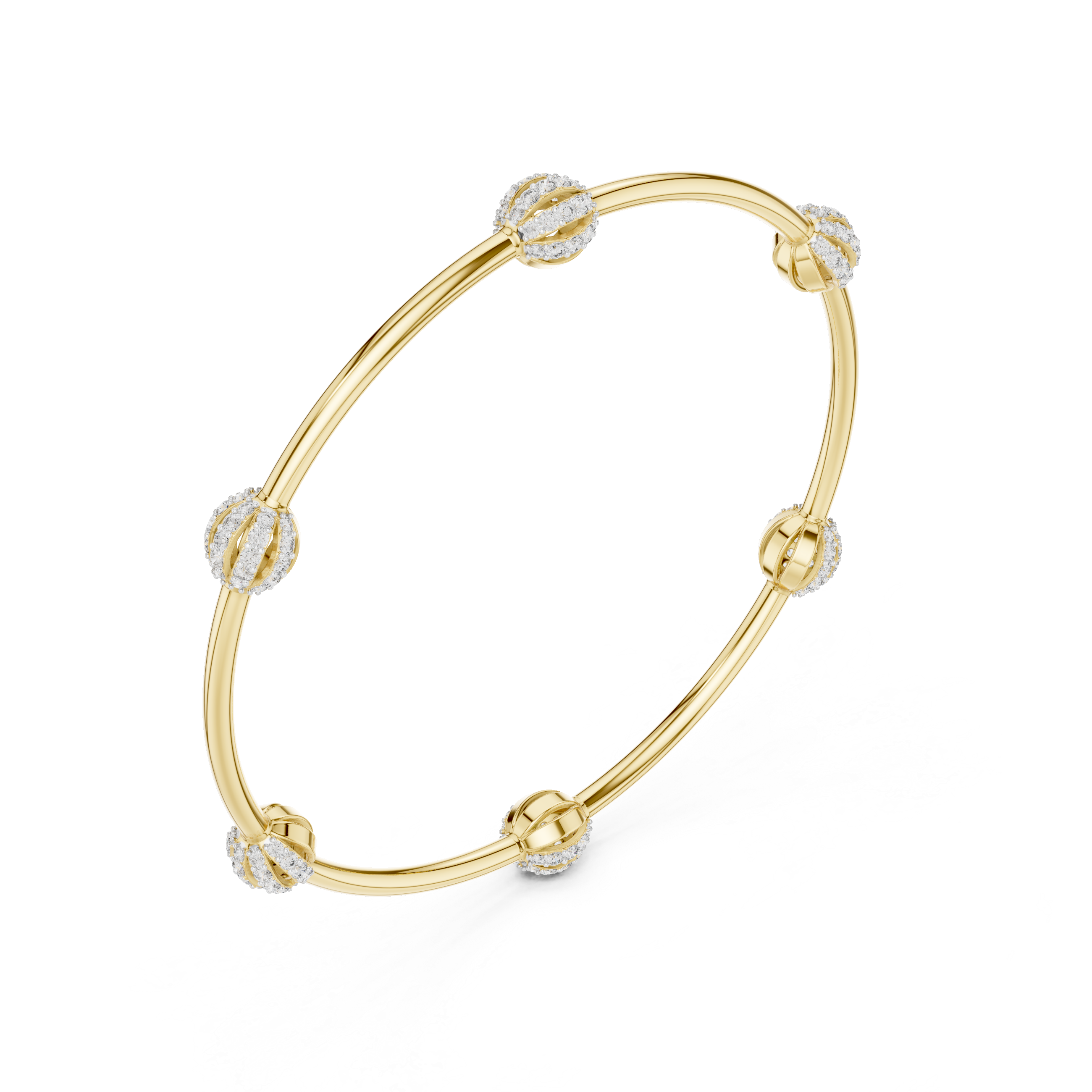 Gold bangle bracelet with oval pavé gemstone segments and hinged clasp
