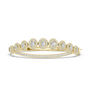 Oval halo bangle ring with raised round center stones and pavé band, yellow gold