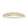 Oval halo bangle ring with raised round center stones and pavé band, yellow gold
