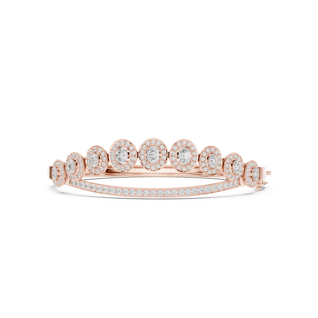 Rose gold oval-cut halo tiara crown bangle with a row of oval stones