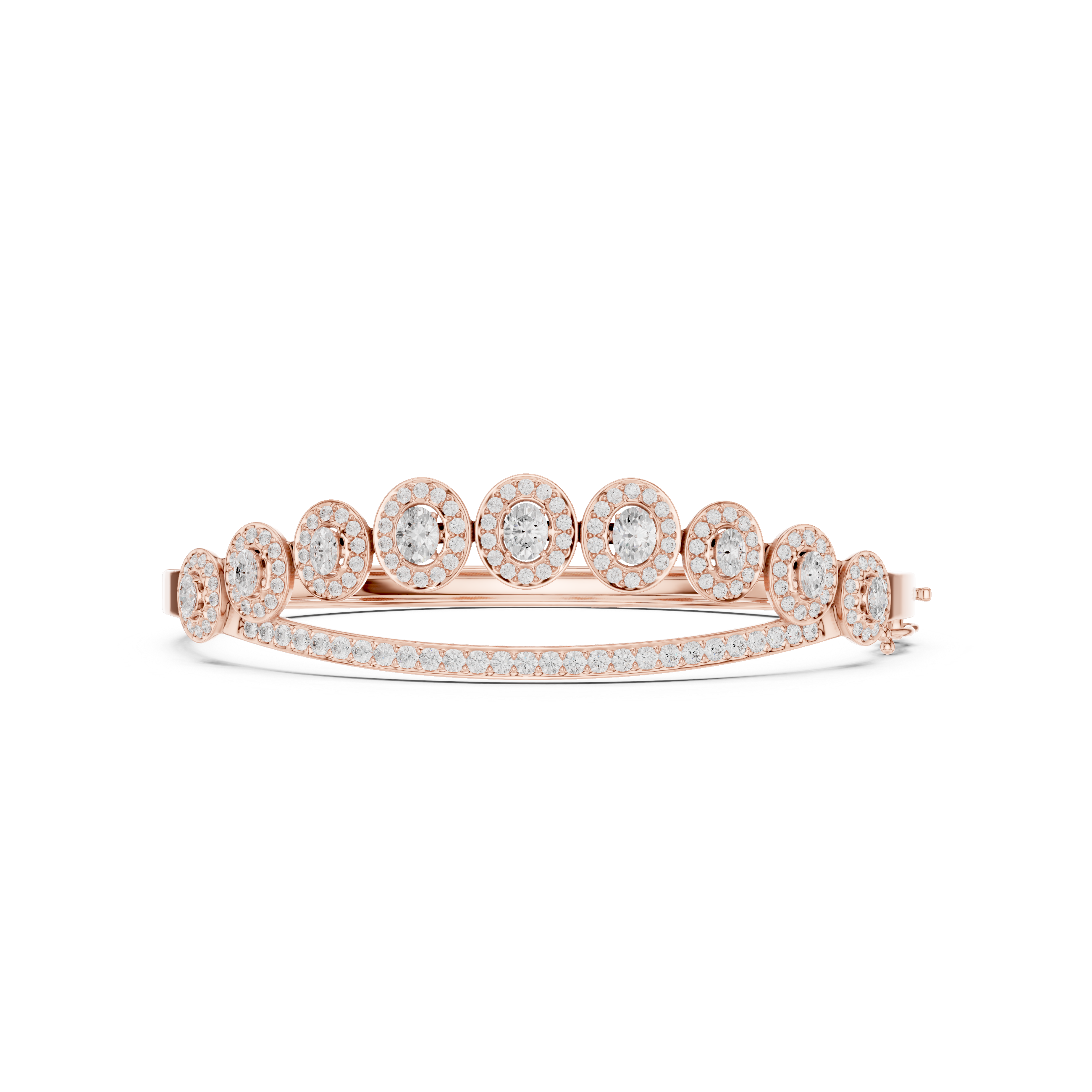 Rose gold oval-cut halo tiara crown bangle with a row of oval stones