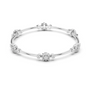 White gold diamond bangle bracelet with floral cluster links and round stone accents.