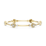 Yellow gold hinged diamond bangle with round clusters and linear bar segments.