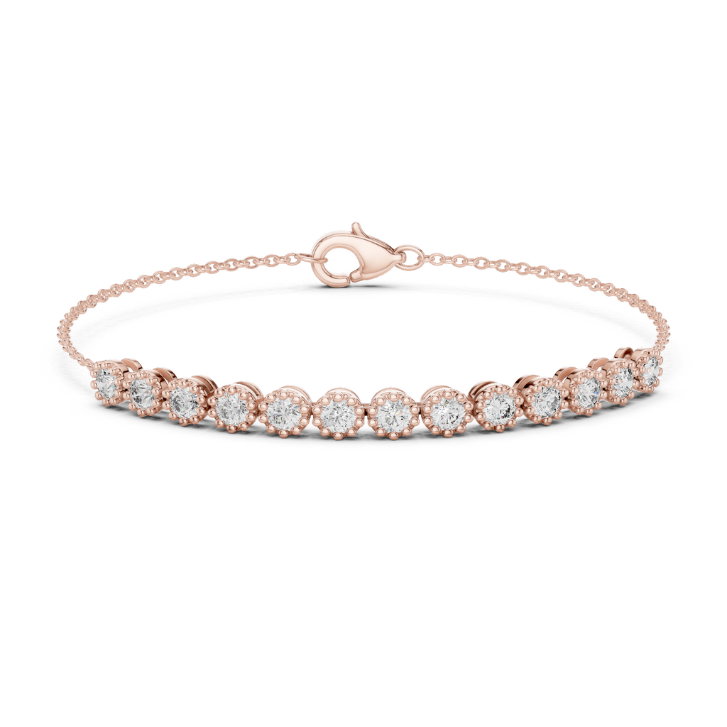 Rose gold tennis bracelet with round diamonds and heart-shaped clasp