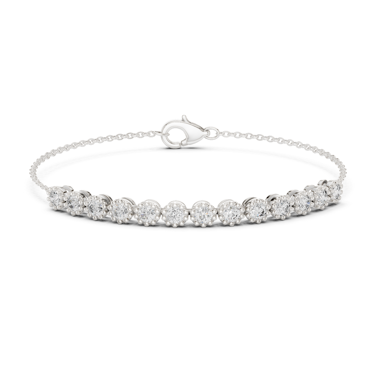 White gold tennis bracelet with round diamonds and heart-shaped clasp