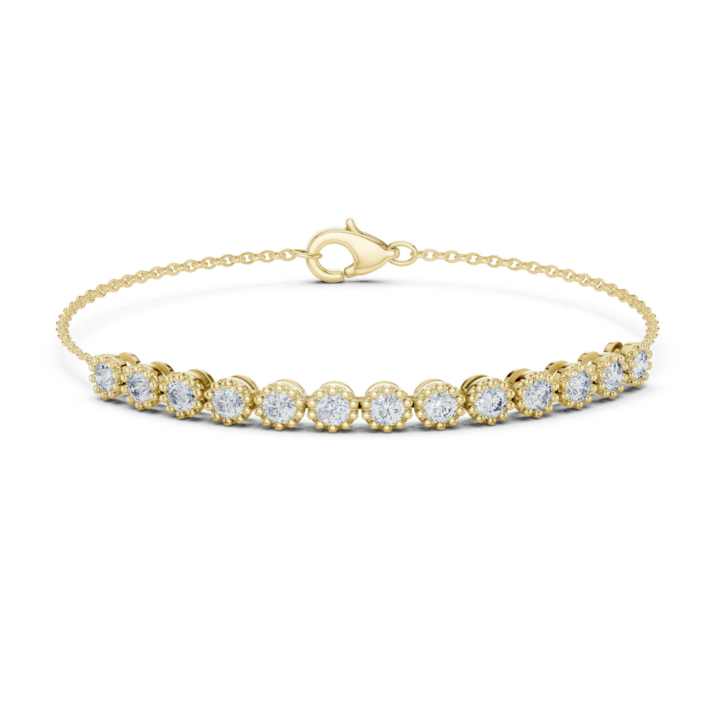 Yellow gold tennis bracelet with round diamonds and heart-shaped clasp