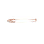 Rose gold tennis bracelet with round diamond row and heart-shaped clasp, angled view