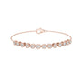 Rose gold tennis bracelet with round diamonds and heart-shaped clasp, front view