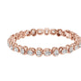 Rose gold cushion-cut diamond tennis bracelet, angled view with linked diamond rows.