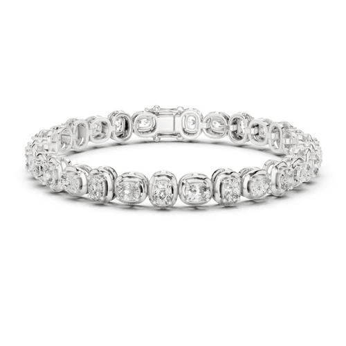 White gold tennis bracelet with cushion-cut diamond bezel-set row and hinged links