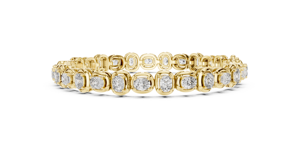 Two-tone tennis bracelet with cushion-cut diamond links and bezel-set stones