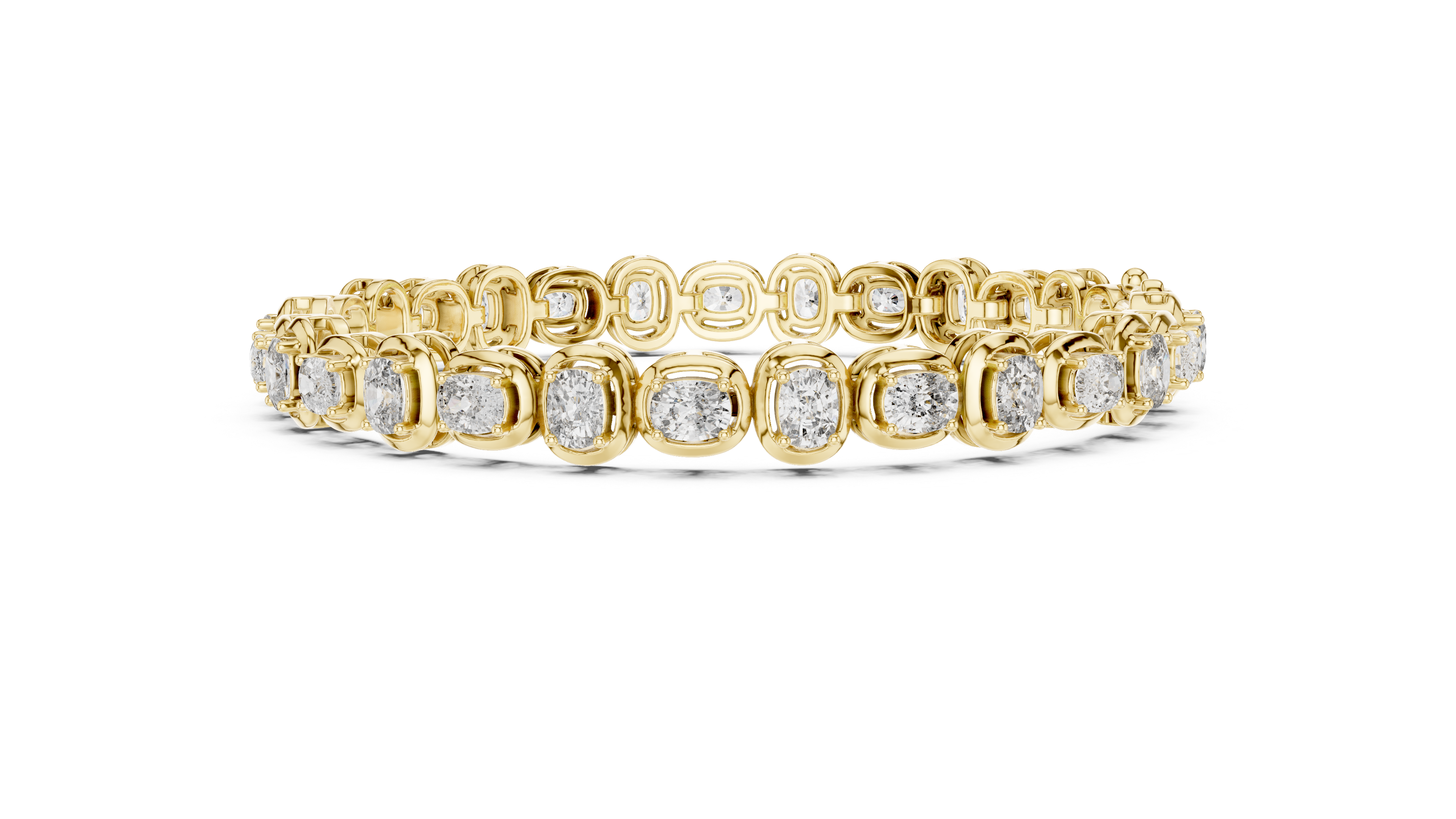 Two-tone tennis bracelet with cushion-cut diamond links and bezel-set stones