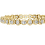 Two-tone diamond tennis bracelet look: yellow gold links with cushion-cut stones in rows