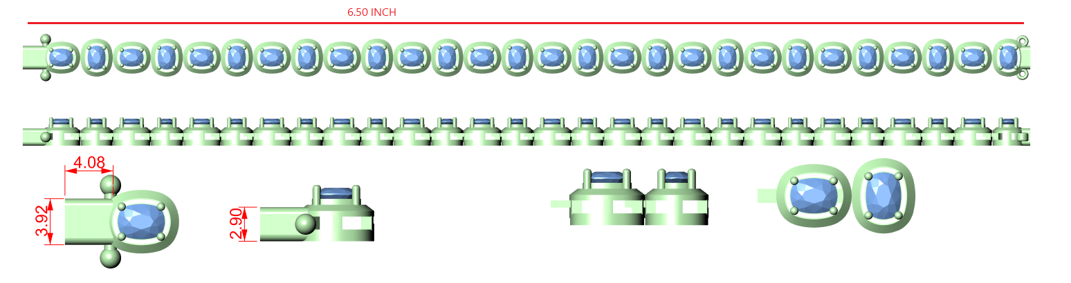 Bracelet setting layout diagram with measurement bars and gem icons