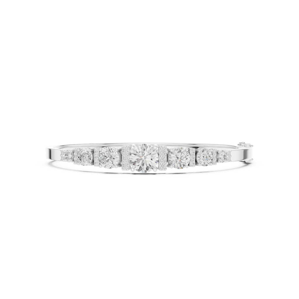 White gold diamond bangle top view with seven graduated round stones