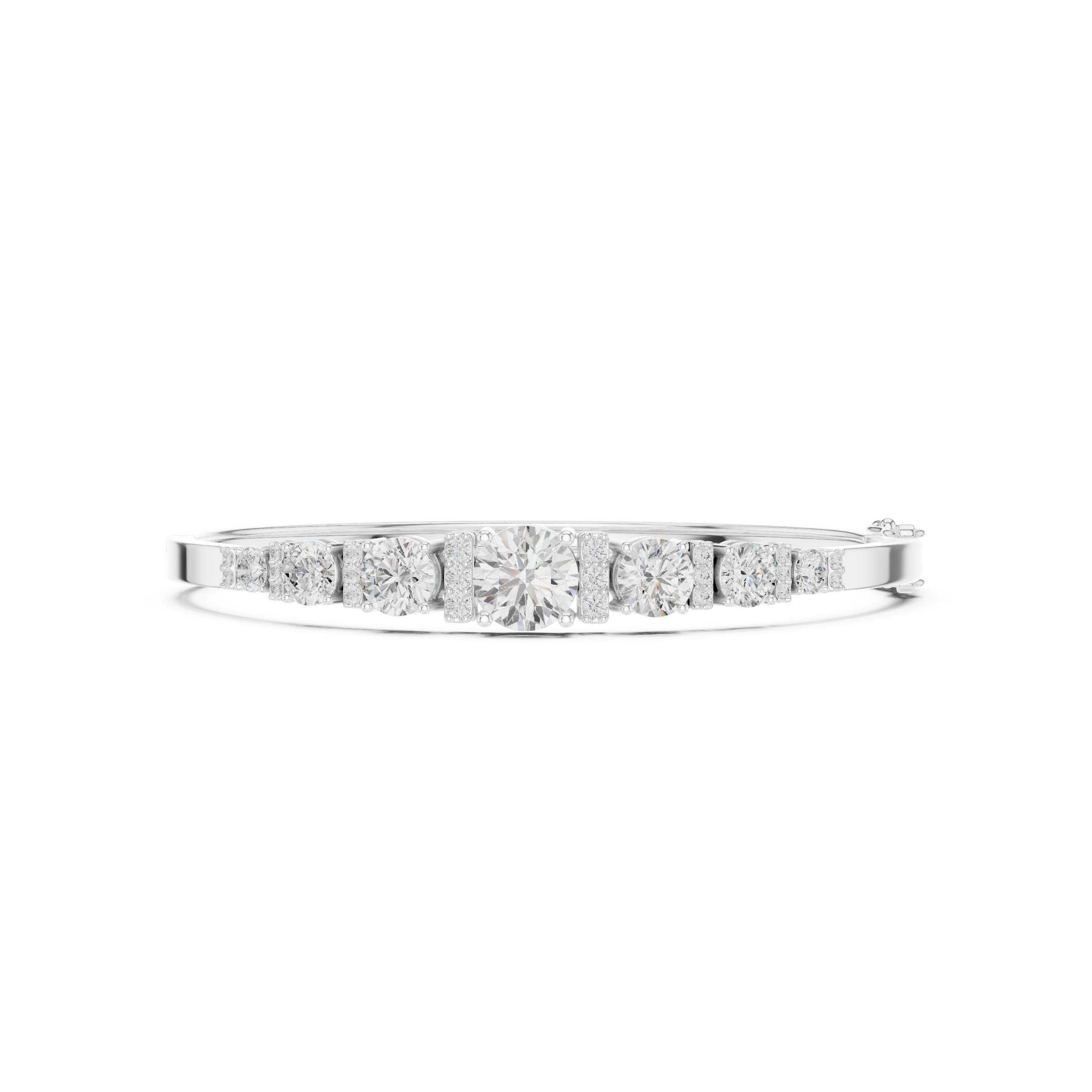 White gold diamond bangle top view with seven graduated round stones