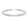 Two-row diamond tennis bracelet in white gold with round stones and center box clasp.