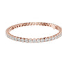 Two-row diamond tennis bracelet in rose gold with round stones, side profile view.