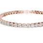 Diamond tennis bracelet with round diamonds, rose gold metal, side angle view