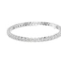 Diamond tennis bracelet with round diamonds, white metal, oval profile view