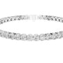 Diamond tennis bracelet with round diamonds, white metal with rose accents, side view