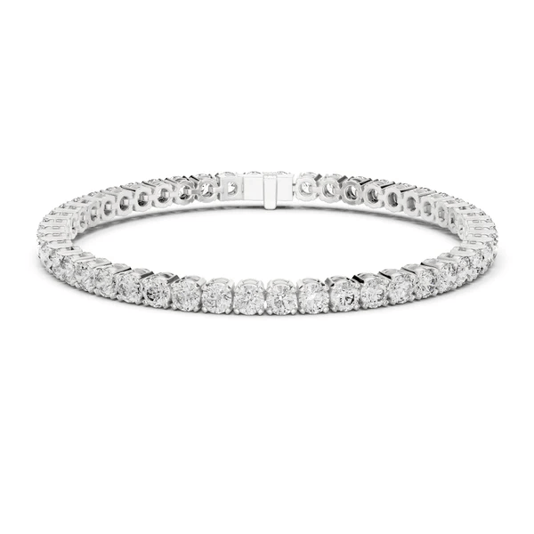 Diamond tennis bracelet in white gold with round pavé diamonds and hinged clasp